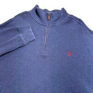 Polo Ralph‎ Lauren Mens XLT Navy Blue 1/4 Zip Pullover Sweatshirt Red Pony Logo